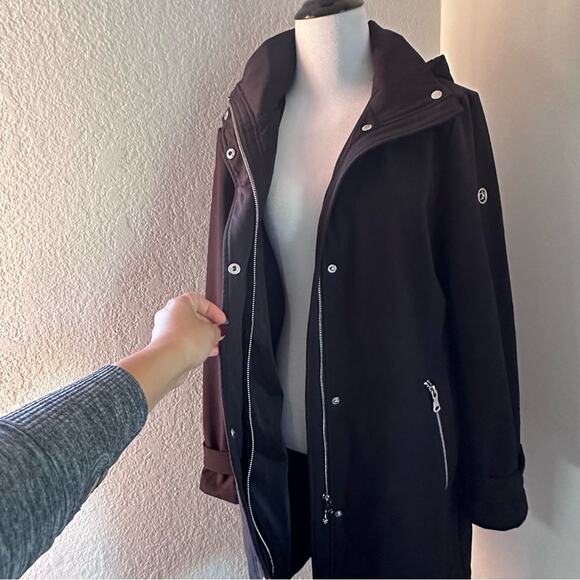 Calvin Klein Black Hooded Trench Coat Soft Shell Rain Jacket / Parka M - Picture 3 of 13